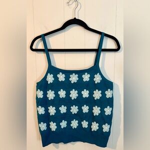 Lea & Viola Anthropologie Tank Top Women’s Medium Blue Daisy Knit Boho Preppy